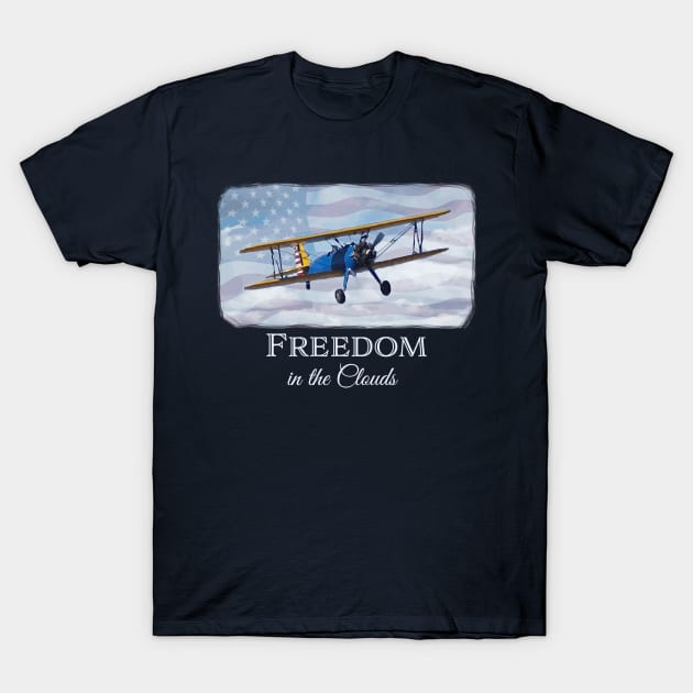 Freedom in the Clouds - cool vintage biplane - patriotic, retro T-Shirt by jdunster